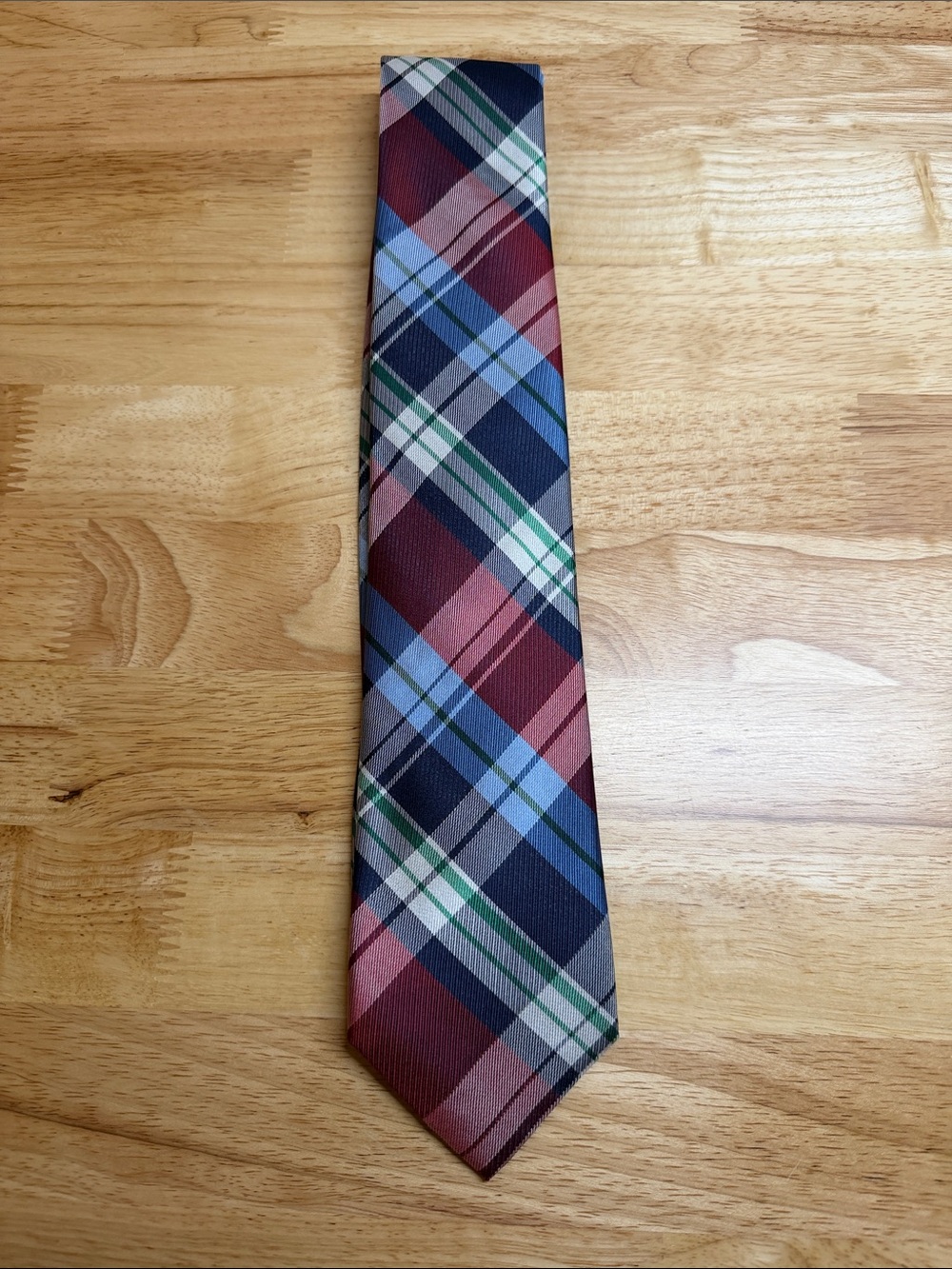 Nautica Plaid Tie in Burgundy, Navy, Light Blue & Green